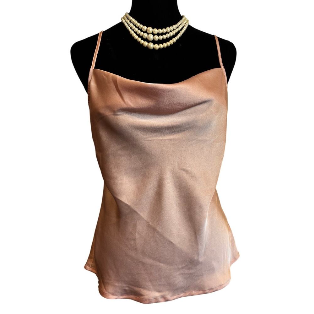Express Satin Cowl Neck Cami Rose Gold Champagne